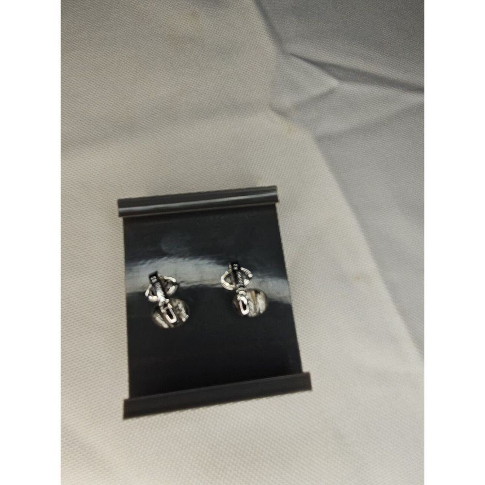 Vintage Trifari Clip-On FAN EARRINGS Teardrop Black & Silver 80s New Old Stock - Picture 7 of 7